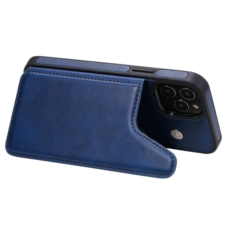 For iPhone 12 / 12 Pro Shockproof Calf Texture Protective Case with Holder & Card Slots & Frame