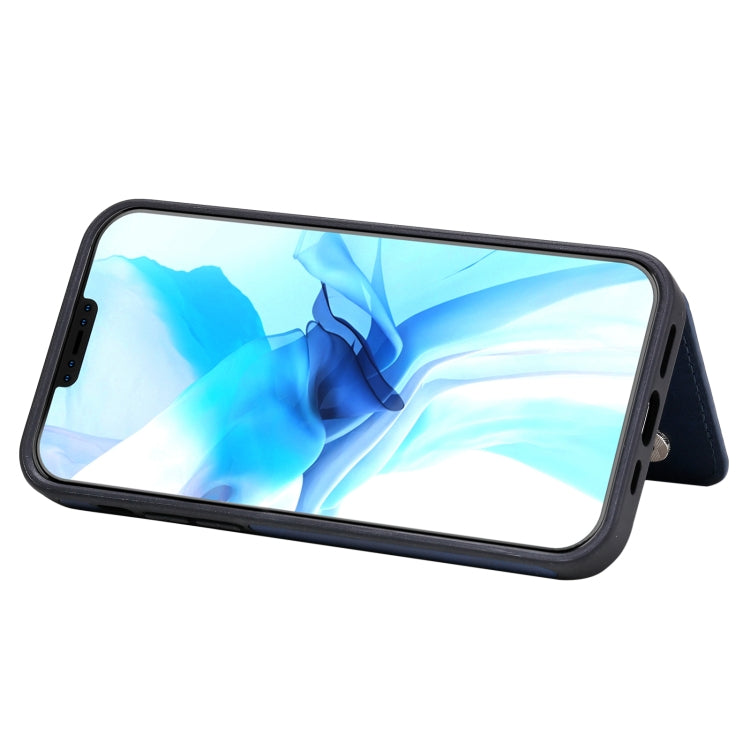 For iPhone 12 / 12 Pro Shockproof Calf Texture Protective Case with Holder & Card Slots & Frame