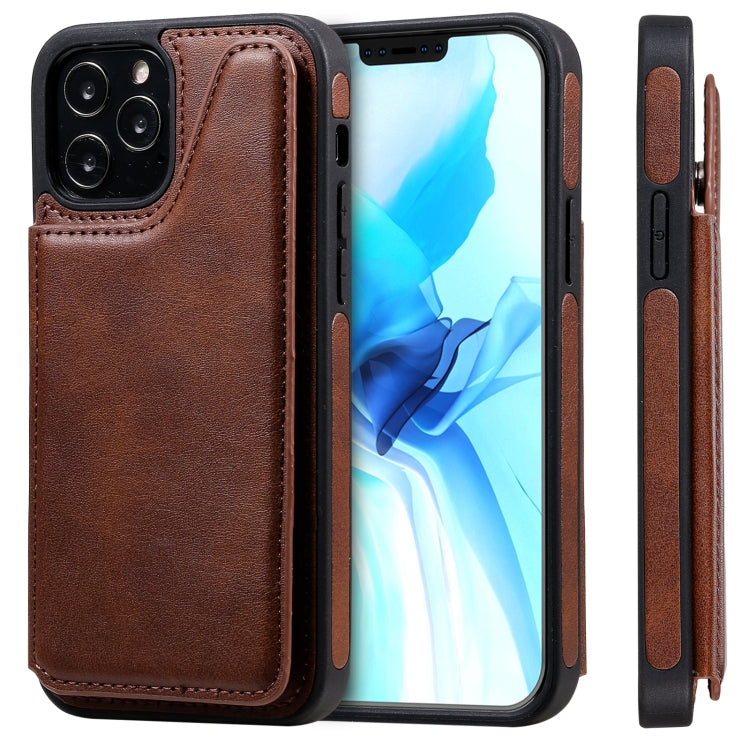 For iPhone 12 / 12 Pro Shockproof Calf Texture Protective Case with Holder & Card Slots & Frame