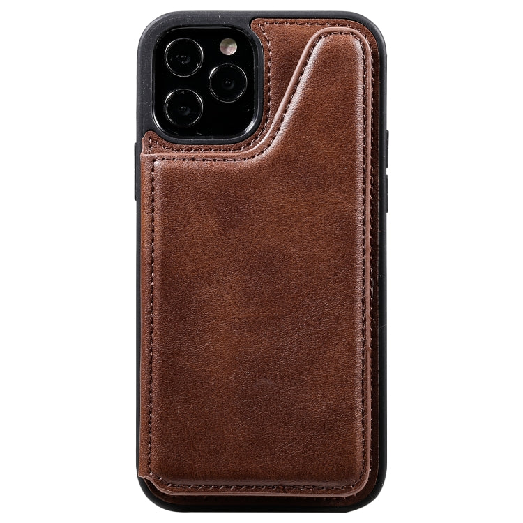 For iPhone 12 / 12 Pro Shockproof Calf Texture Protective Case with Holder & Card Slots & Frame