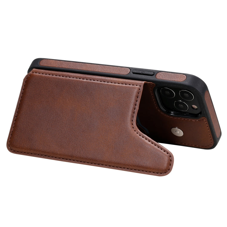 For iPhone 12 / 12 Pro Shockproof Calf Texture Protective Case with Holder & Card Slots & Frame