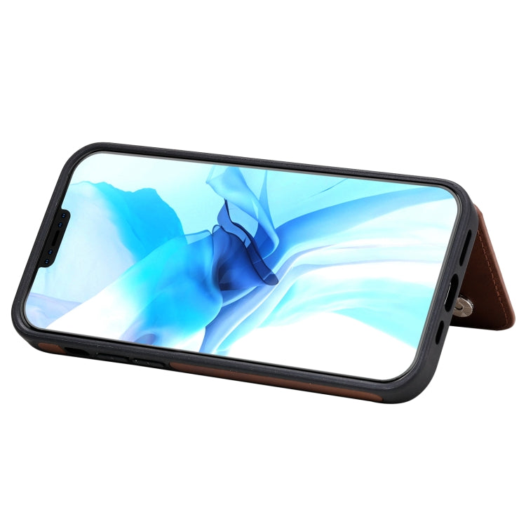 For iPhone 12 / 12 Pro Shockproof Calf Texture Protective Case with Holder & Card Slots & Frame