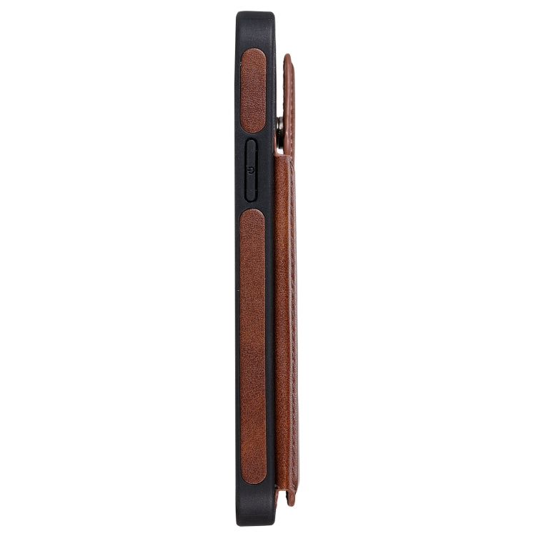 For iPhone 12 / 12 Pro Shockproof Calf Texture Protective Case with Holder & Card Slots & Frame