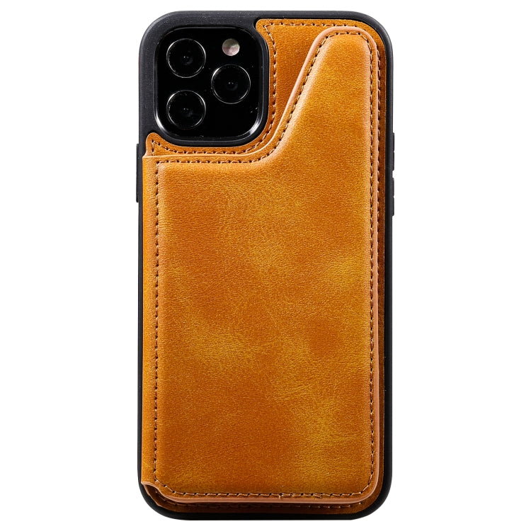 For iPhone 12 / 12 Pro Shockproof Calf Texture Protective Case with Holder & Card Slots & Frame