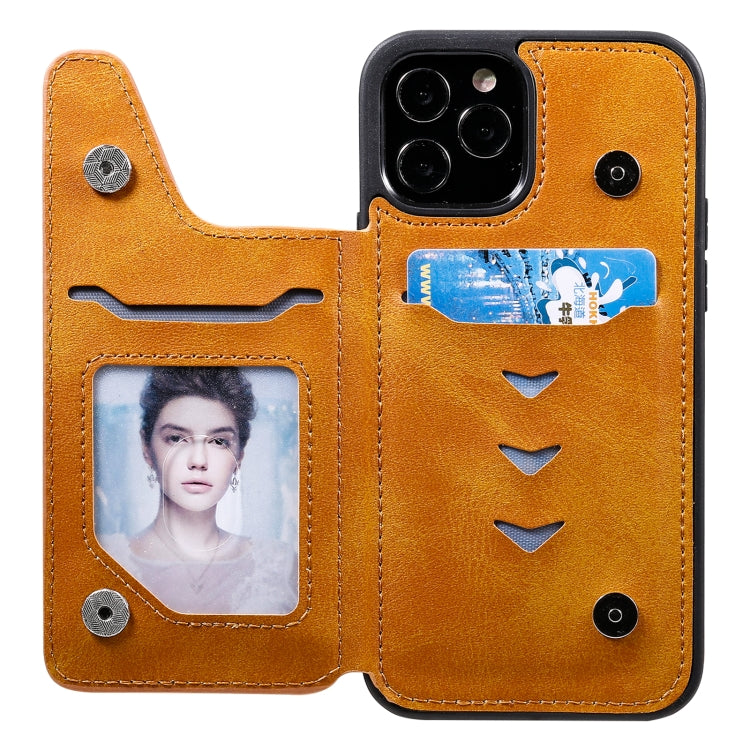 For iPhone 12 / 12 Pro Shockproof Calf Texture Protective Case with Holder & Card Slots & Frame