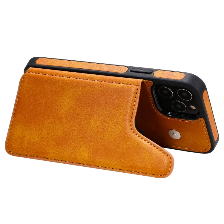 For iPhone 12 / 12 Pro Shockproof Calf Texture Protective Case with Holder & Card Slots & Frame