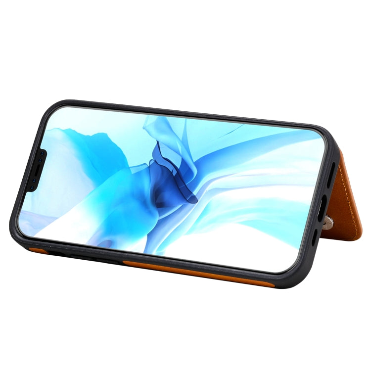 For iPhone 12 / 12 Pro Shockproof Calf Texture Protective Case with Holder & Card Slots & Frame