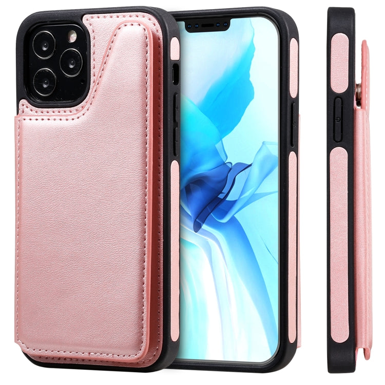 For iPhone 12 / 12 Pro Shockproof Calf Texture Protective Case with Holder & Card Slots & Frame
