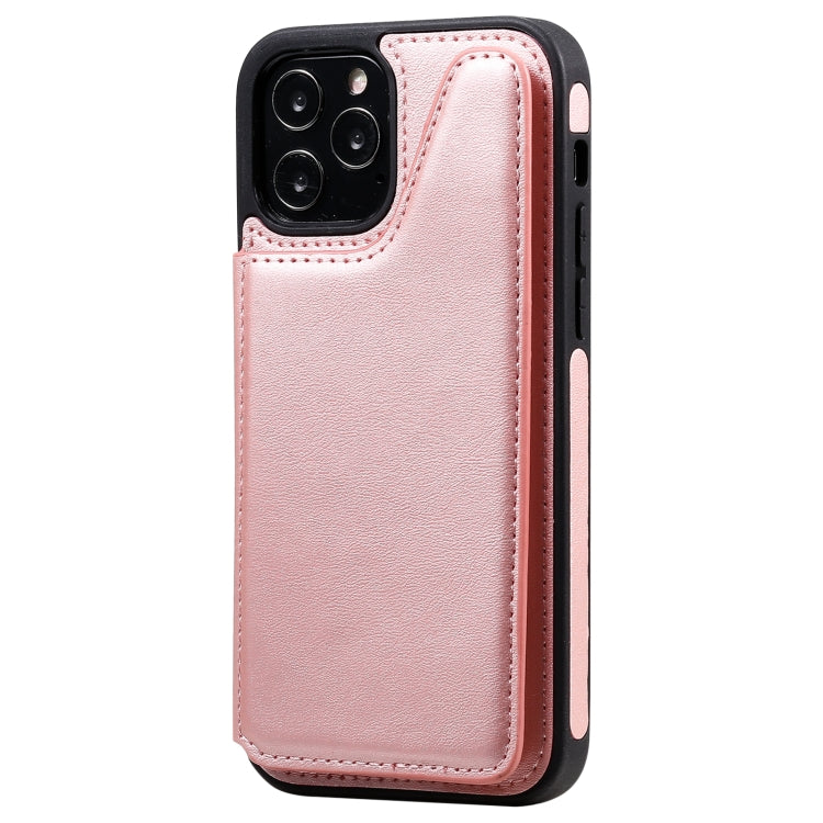 For iPhone 12 / 12 Pro Shockproof Calf Texture Protective Case with Holder & Card Slots & Frame