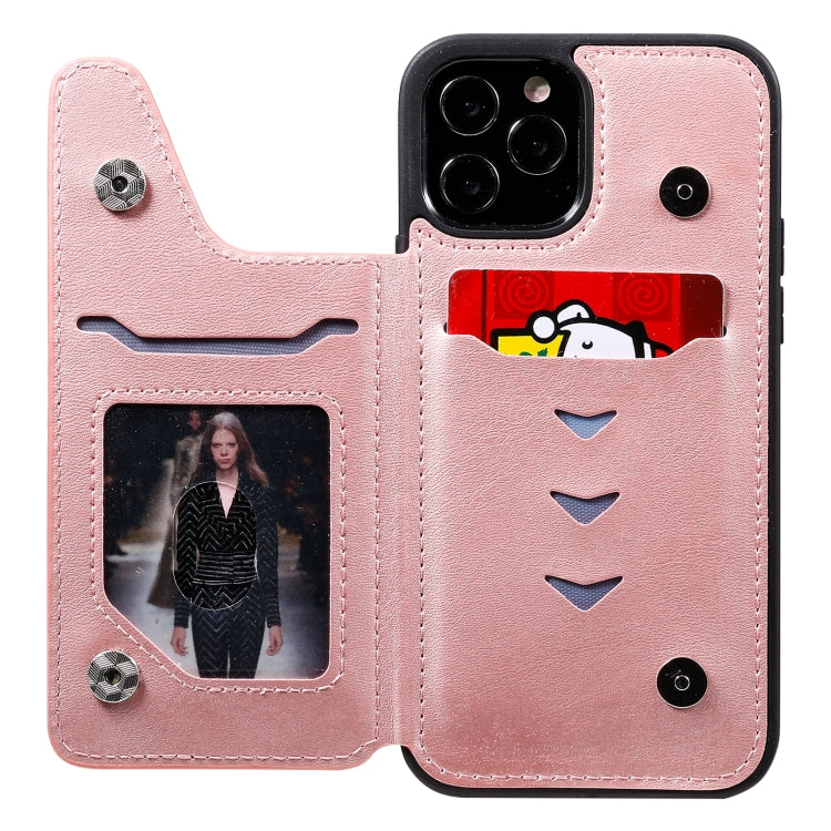 For iPhone 12 / 12 Pro Shockproof Calf Texture Protective Case with Holder & Card Slots & Frame