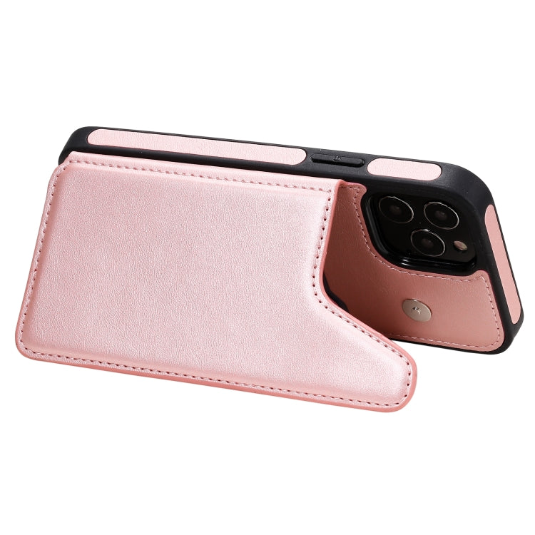 For iPhone 12 / 12 Pro Shockproof Calf Texture Protective Case with Holder & Card Slots & Frame