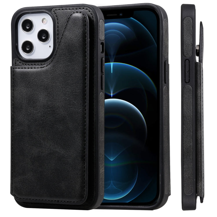 For iPhone 12 Pro Max Shockproof Calf Texture Protective Case with Holder & Card Slots & Frame