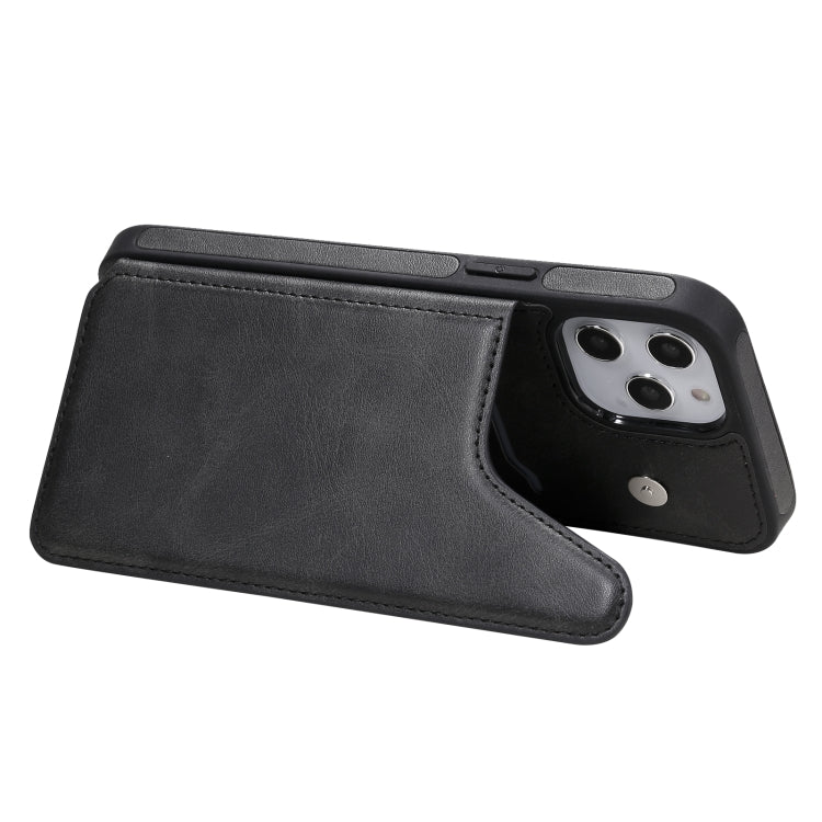 For iPhone 12 Pro Max Shockproof Calf Texture Protective Case with Holder & Card Slots & Frame