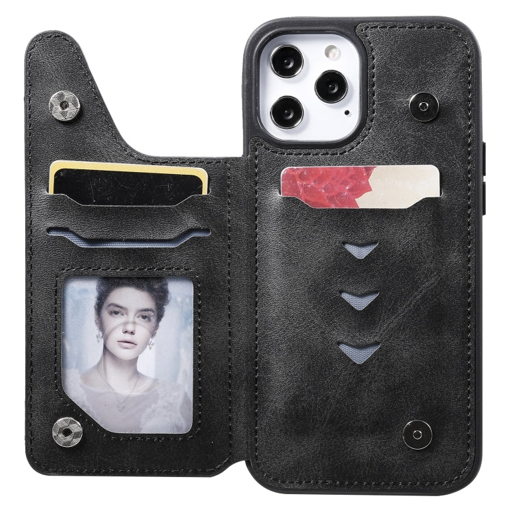 For iPhone 12 Pro Max Shockproof Calf Texture Protective Case with Holder & Card Slots & Frame