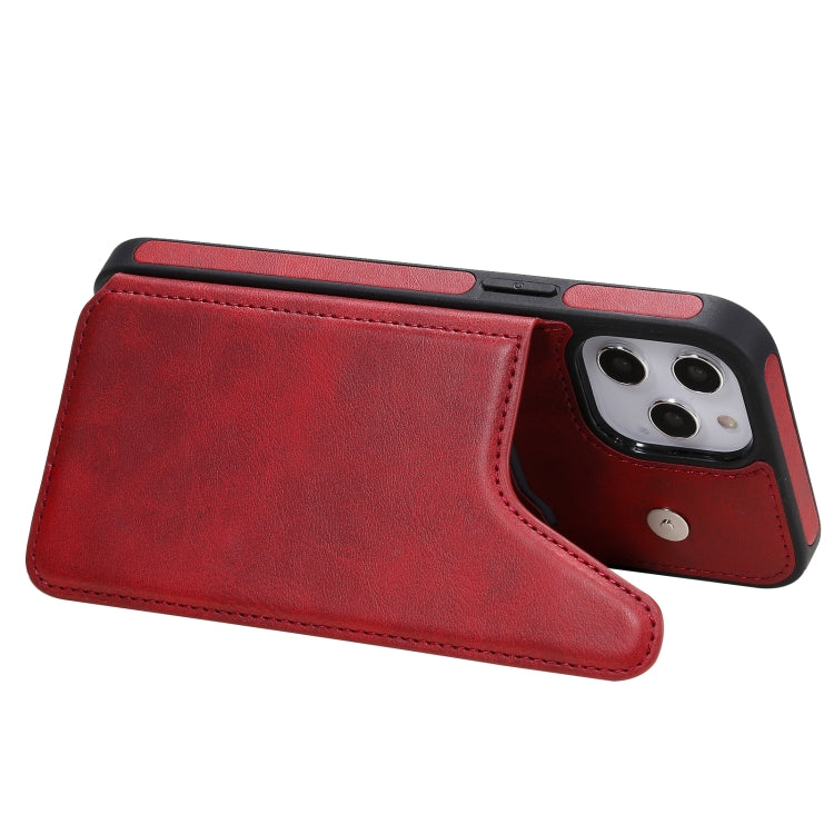 For iPhone 12 Pro Max Shockproof Calf Texture Protective Case with Holder & Card Slots & Frame