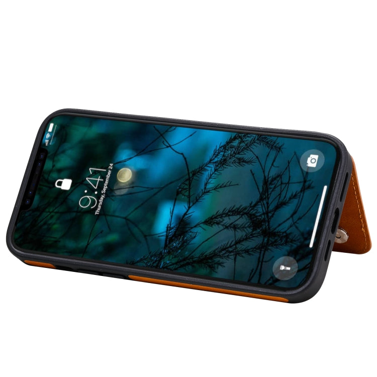 For iPhone 12 Pro Max Shockproof Calf Texture Protective Case with Holder & Card Slots & Frame