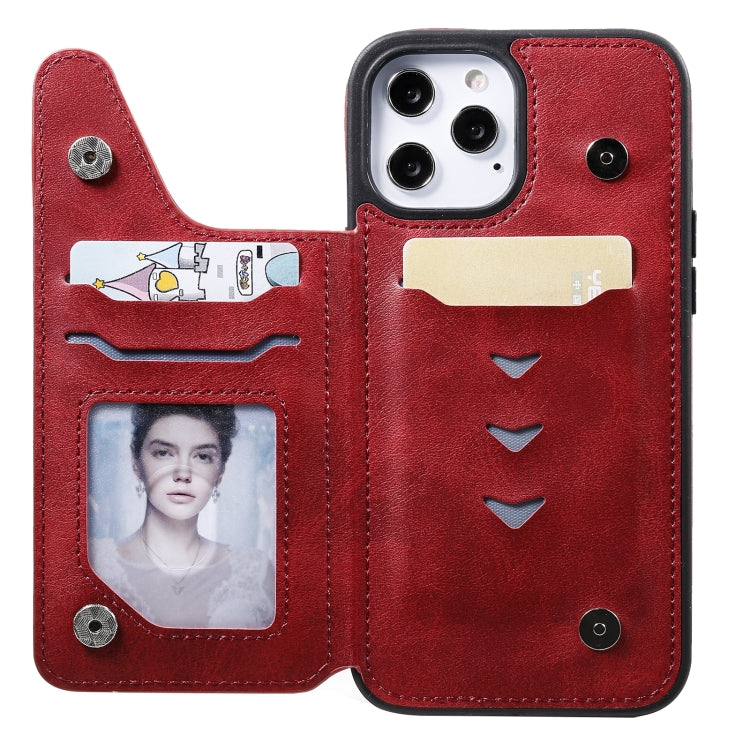 For iPhone 12 Pro Max Shockproof Calf Texture Protective Case with Holder & Card Slots & Frame