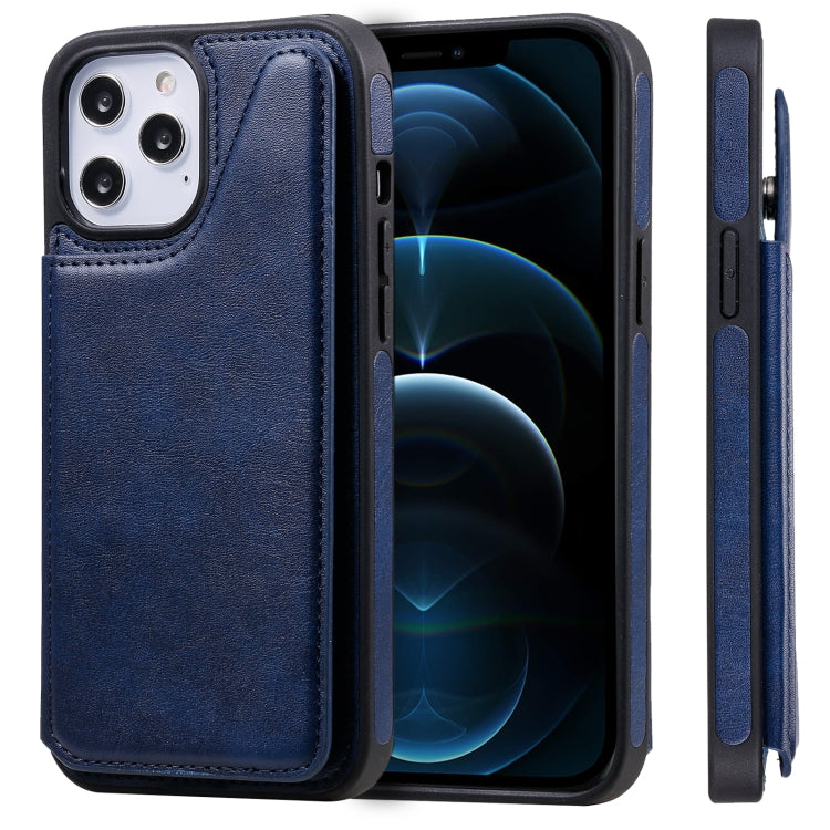 For iPhone 12 Pro Max Shockproof Calf Texture Protective Case with Holder & Card Slots & Frame