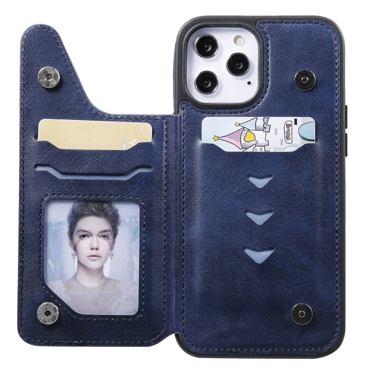 For iPhone 12 Pro Max Shockproof Calf Texture Protective Case with Holder & Card Slots & Frame
