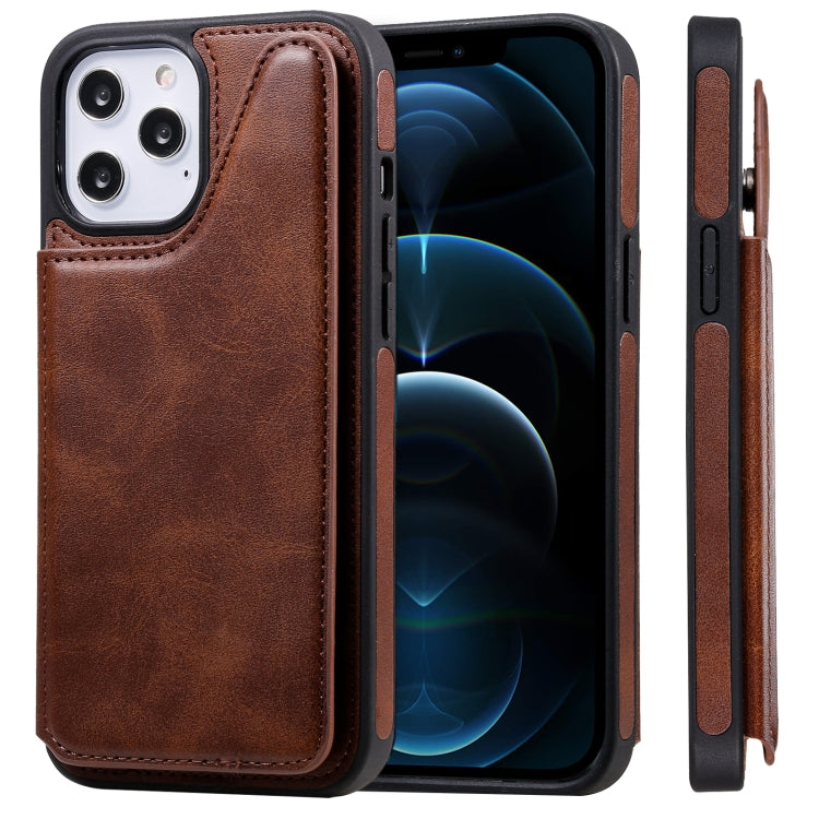 For iPhone 12 Pro Max Shockproof Calf Texture Protective Case with Holder & Card Slots & Frame