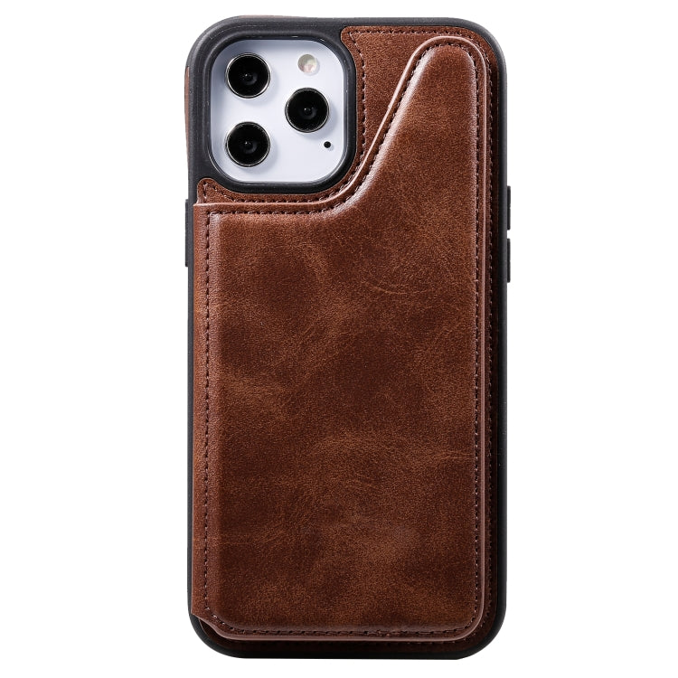 For iPhone 12 Pro Max Shockproof Calf Texture Protective Case with Holder & Card Slots & Frame
