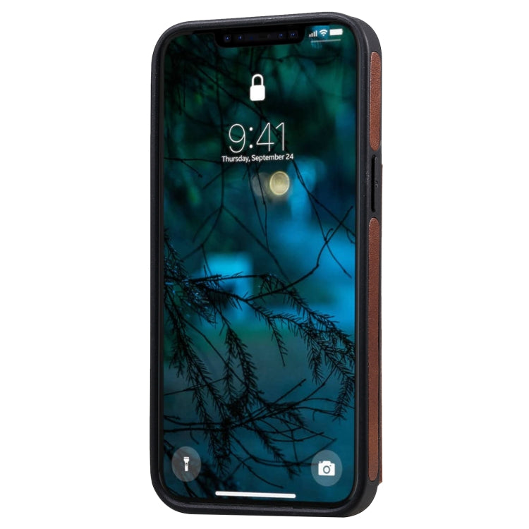 For iPhone 12 Pro Max Shockproof Calf Texture Protective Case with Holder & Card Slots & Frame