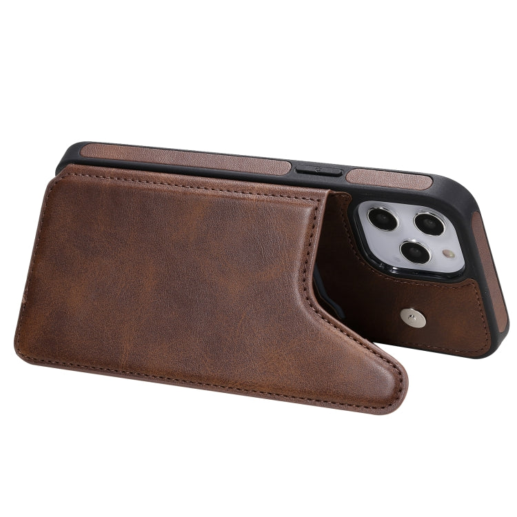 For iPhone 12 Pro Max Shockproof Calf Texture Protective Case with Holder & Card Slots & Frame