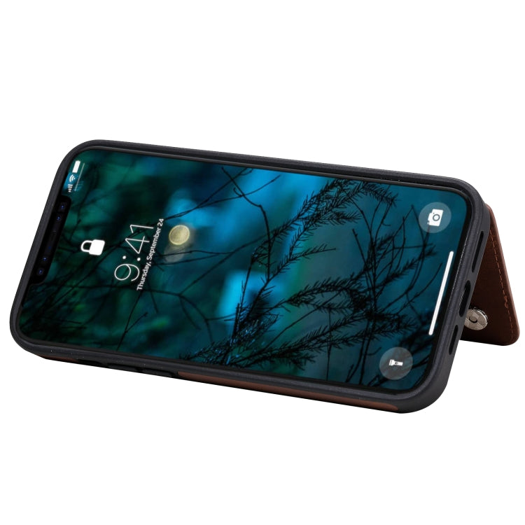For iPhone 12 Pro Max Shockproof Calf Texture Protective Case with Holder & Card Slots & Frame