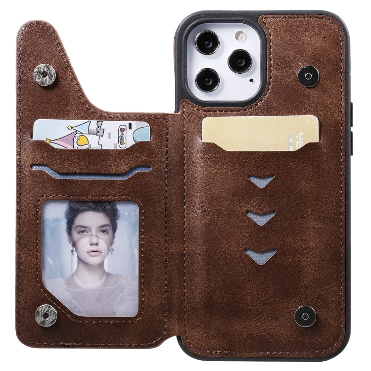 For iPhone 12 Pro Max Shockproof Calf Texture Protective Case with Holder & Card Slots & Frame