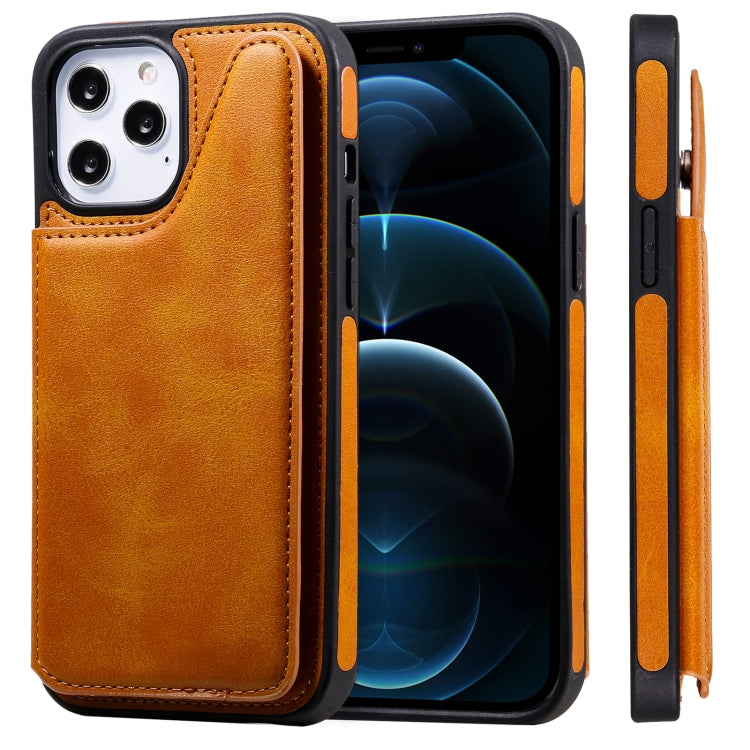 For iPhone 12 Pro Max Shockproof Calf Texture Protective Case with Holder & Card Slots & Frame