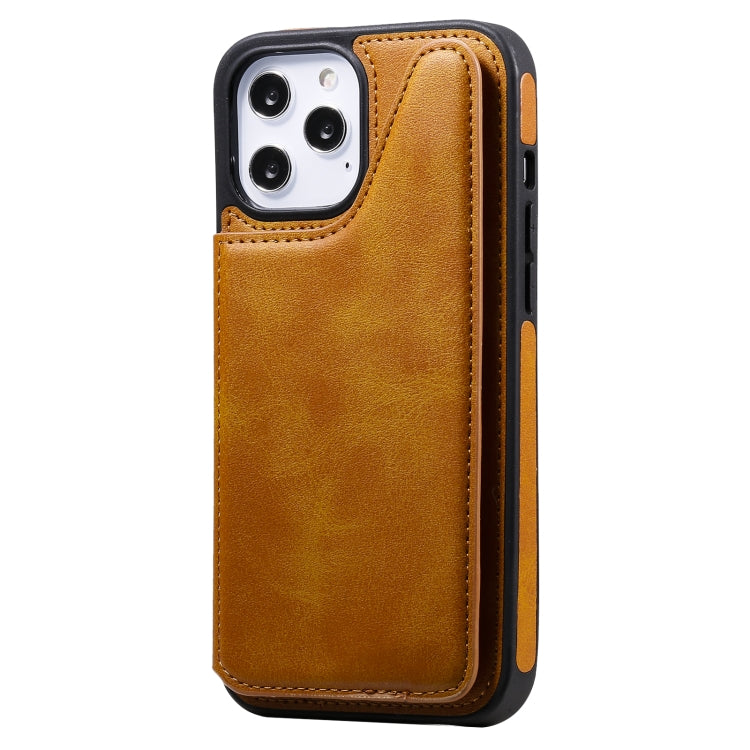 For iPhone 12 Pro Max Shockproof Calf Texture Protective Case with Holder & Card Slots & Frame