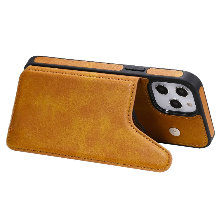 For iPhone 12 Pro Max Shockproof Calf Texture Protective Case with Holder & Card Slots & Frame