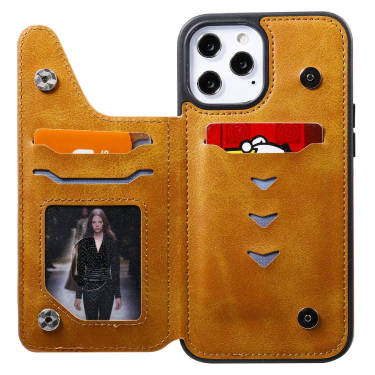 For iPhone 12 Pro Max Shockproof Calf Texture Protective Case with Holder & Card Slots & Frame