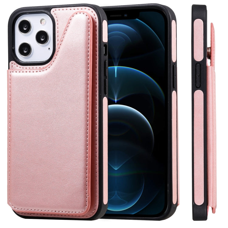 For iPhone 12 Pro Max Shockproof Calf Texture Protective Case with Holder & Card Slots & Frame