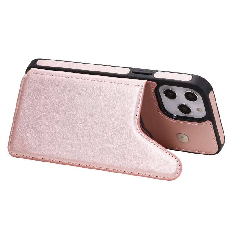 For iPhone 12 Pro Max Shockproof Calf Texture Protective Case with Holder & Card Slots & Frame