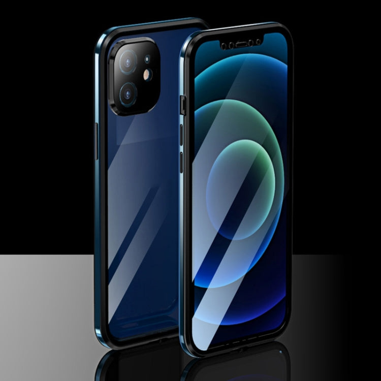 For iPhone 12 Electroplating Frame Double Sides Tempered Glass Magnetic Adsorption Case