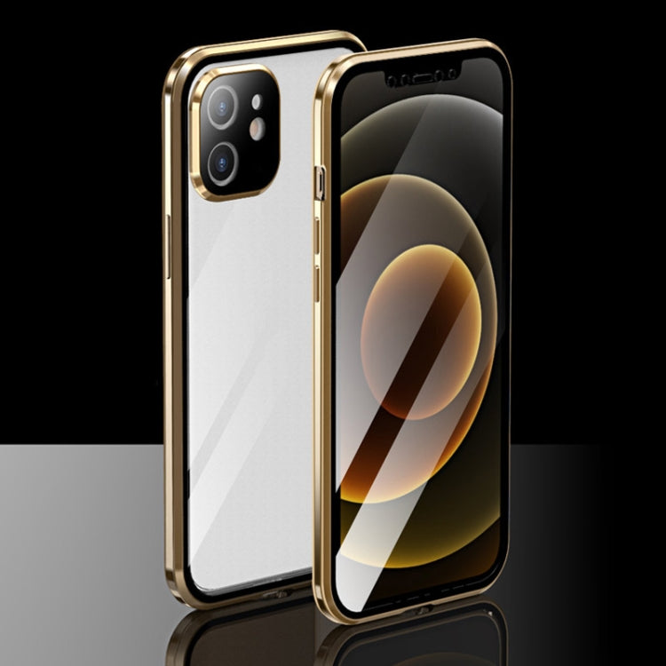 For iPhone 12 Electroplating Frame Double Sides Tempered Glass Magnetic Adsorption Case
