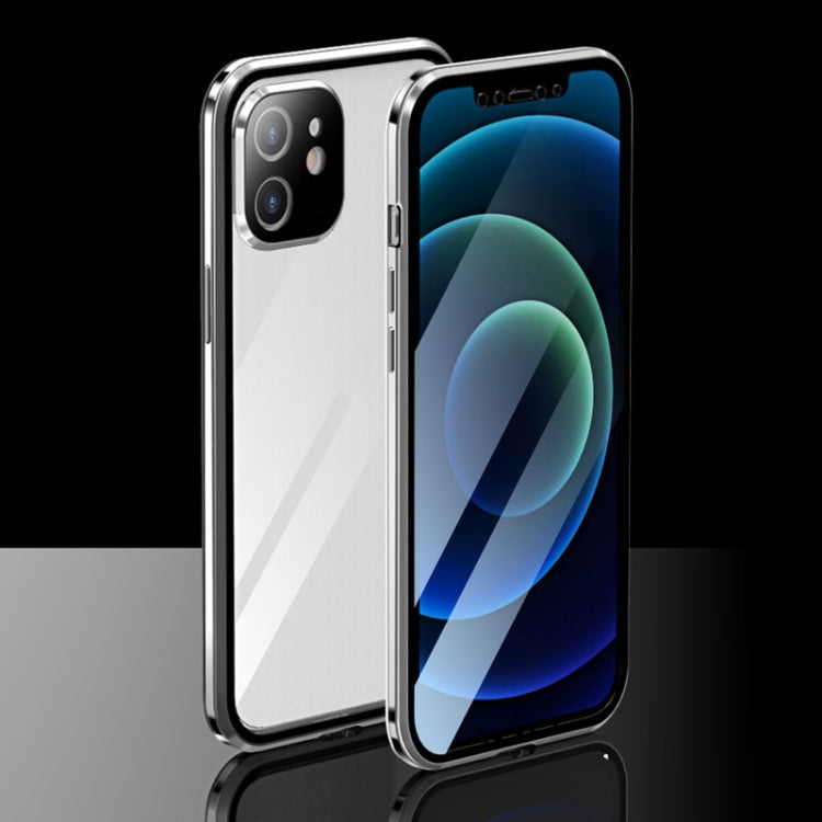 For iPhone 12 Electroplating Frame Double Sides Tempered Glass Magnetic Adsorption Case