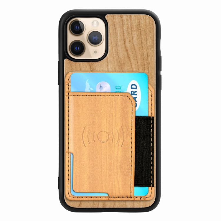 For iPhone 11 Pro Wood Grain PU+TPU Protective Case with Card Slot