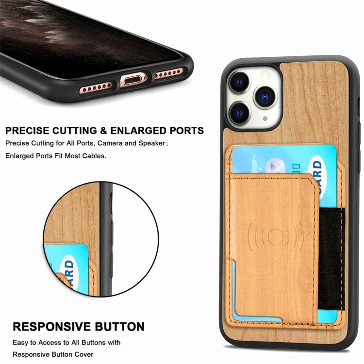 For iPhone 11 Pro Wood Grain PU+TPU Protective Case with Card Slot
