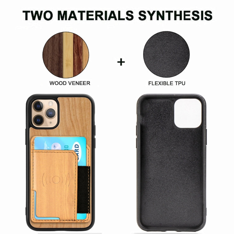 For iPhone 11 Pro Wood Grain PU+TPU Protective Case with Card Slot