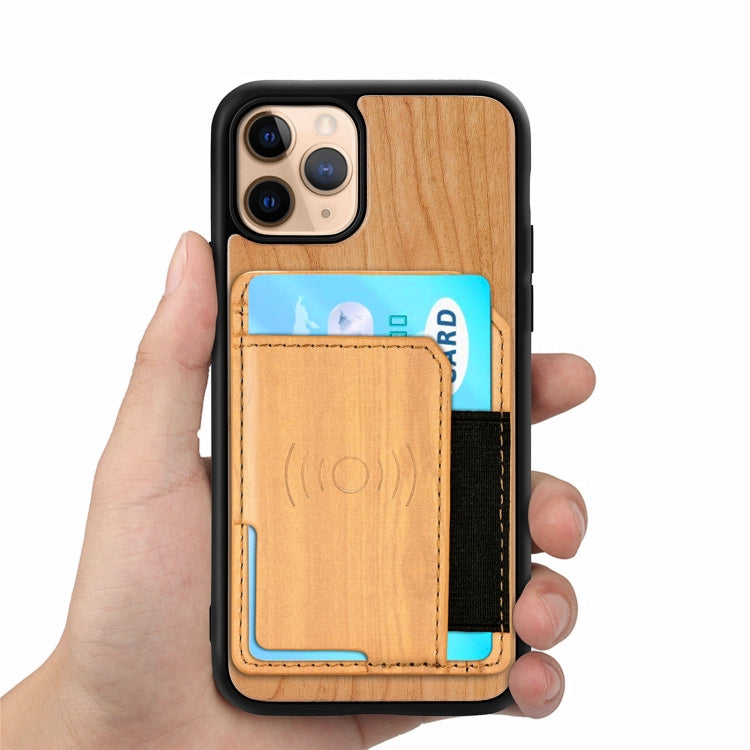 For iPhone 11 Pro Wood Grain PU+TPU Protective Case with Card Slot