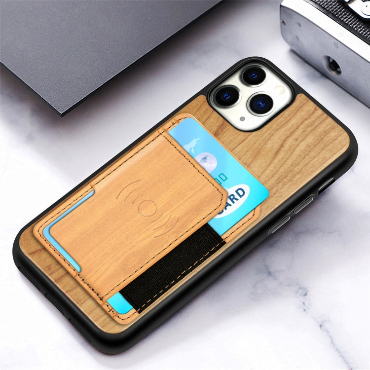 For iPhone 11 Pro Wood Grain PU+TPU Protective Case with Card Slot