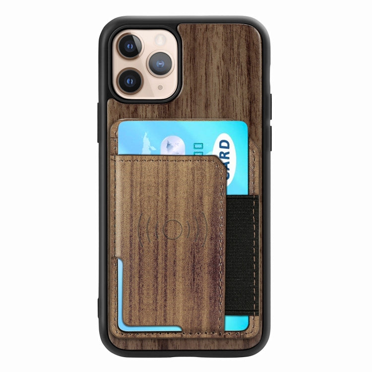 For iPhone 11 Pro Wood Grain PU+TPU Protective Case with Card Slot