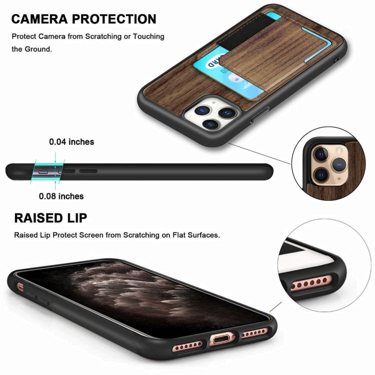 For iPhone 11 Pro Wood Grain PU+TPU Protective Case with Card Slot