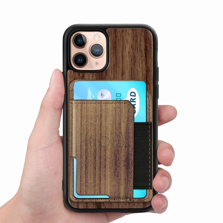 For iPhone 11 Pro Wood Grain PU+TPU Protective Case with Card Slot
