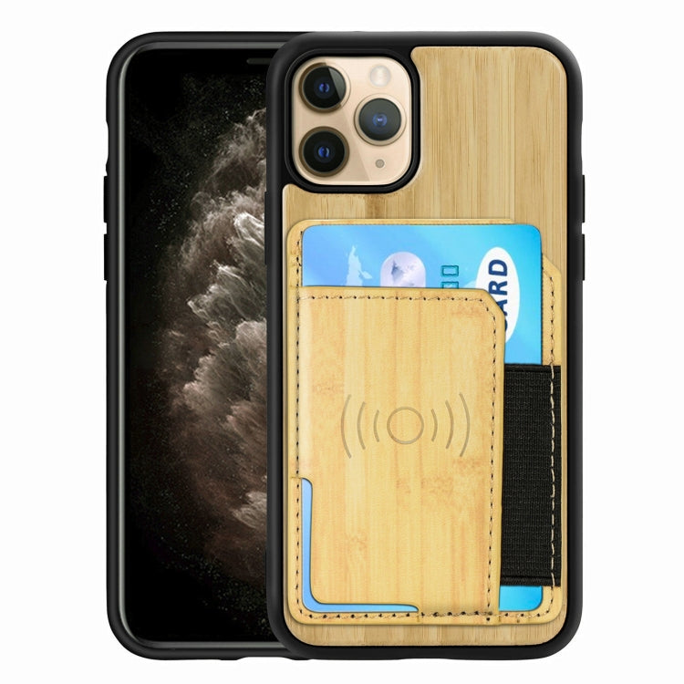 For iPhone 11 Pro Wood Grain PU+TPU Protective Case with Card Slot