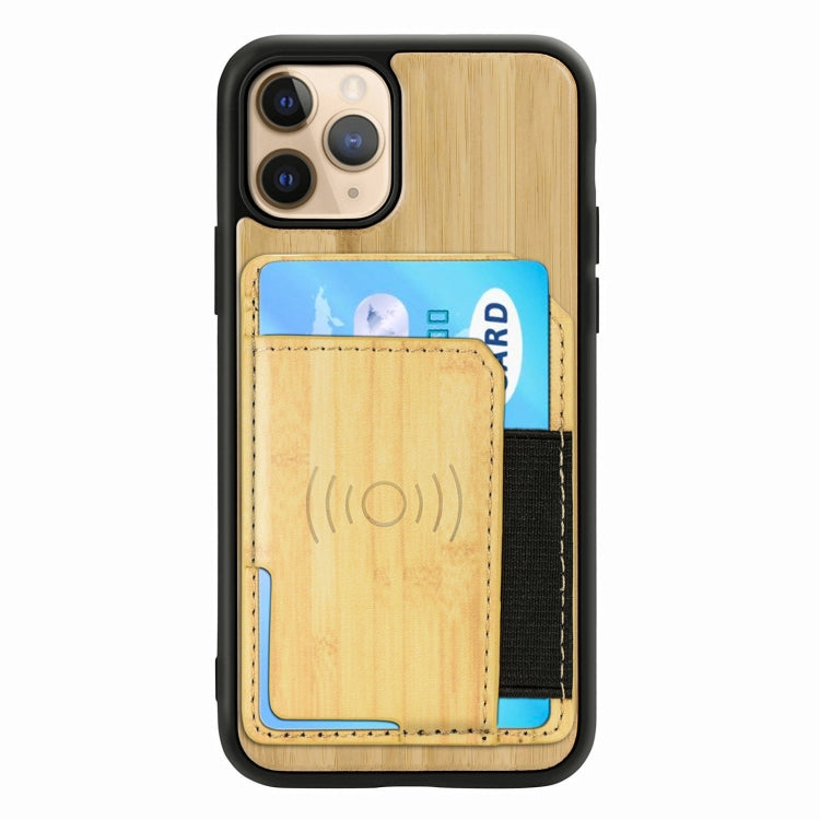 For iPhone 11 Pro Wood Grain PU+TPU Protective Case with Card Slot