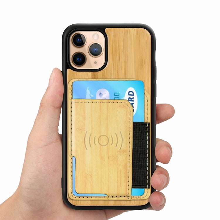 For iPhone 11 Pro Wood Grain PU+TPU Protective Case with Card Slot