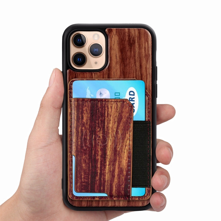 For iPhone 11 Pro Wood Grain PU+TPU Protective Case with Card Slot